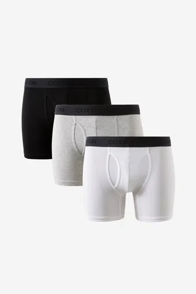 Cotton On 3 Pack Mens Organic Cotton Boxer Brief In Black/light Grey Marle/white