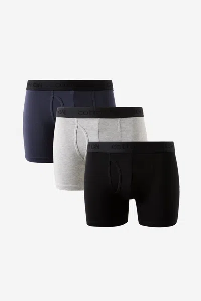 Cotton On 3 Pack Mens Organic Cotton Boxer Brief In Navy/light Grey Marle/black