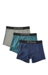 Cotton On 3 Pack Mens  Trunks In Grey Navy Emerald