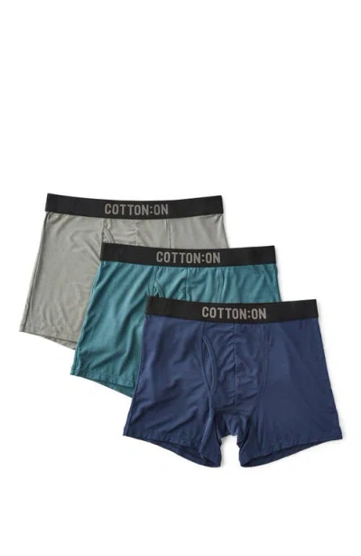 Cotton On 3 Pack Mens  Trunks In Grey Navy Emerald