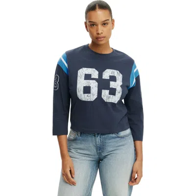 Cotton On 3/4 Sleeve Graphic Tee In Blue