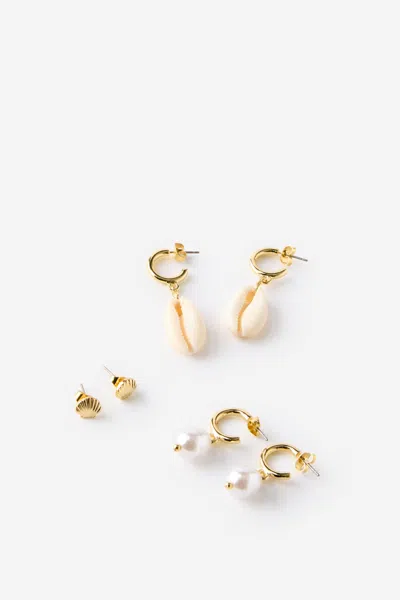 Cotton On 3pk Mid Earring In Gold