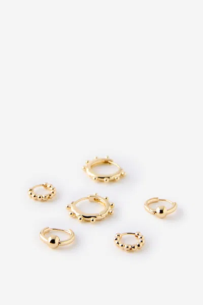 Cotton On 3pk Mid Earring In Gold