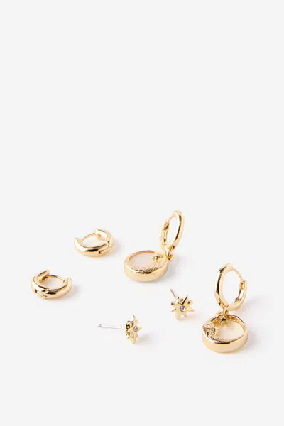 Cotton On 3pk Mid Earring In Gold