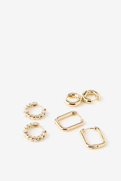 Cotton On 3pk Mid Earring In Gold
