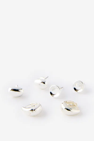 Cotton On 3pk Mid Earring In Silver
