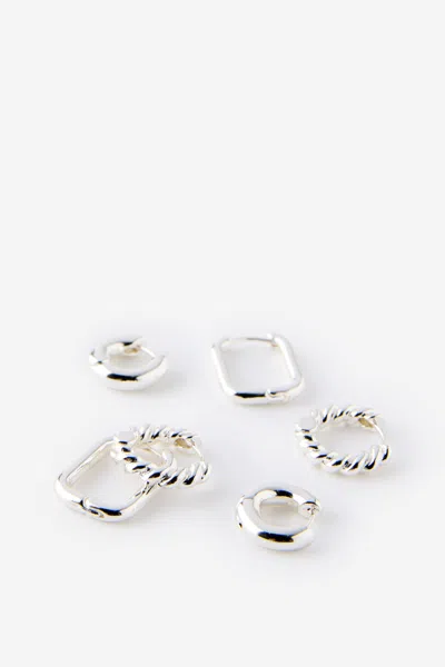 Cotton On 3pk Mid Earring In Silver
