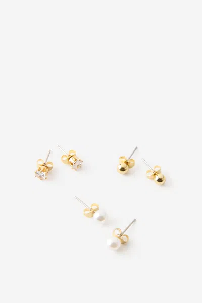 Cotton On 3pk Small Earring In Gold