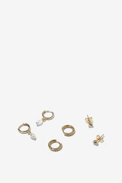 Cotton On 3pk Small Earring In Gold