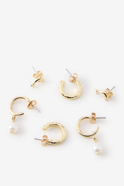Cotton On 3pk Small Earring In Gold