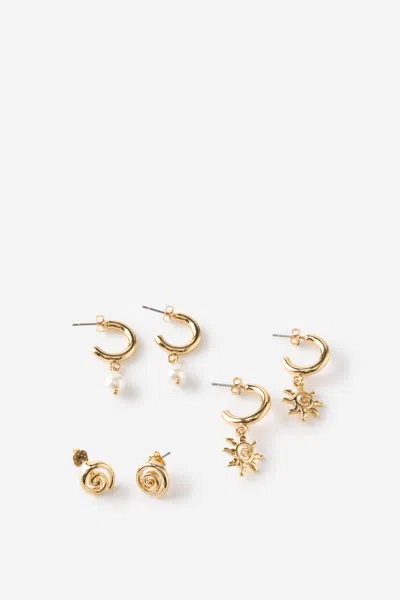 Cotton On 3pk Small Earring In Gold