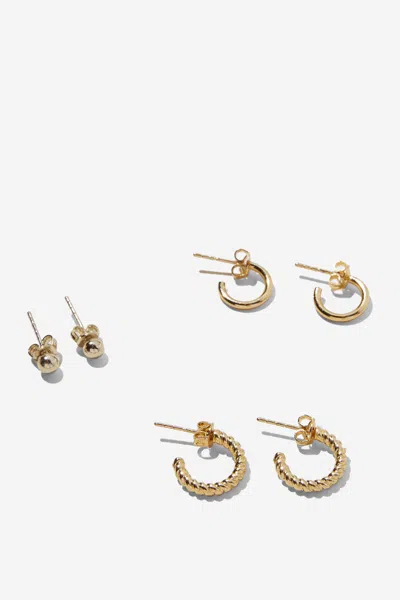 Cotton On 3pk Small Earring In Gold