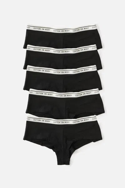 Cotton On 5 Pack Branded Cotton Cheeky Boyshort In Black