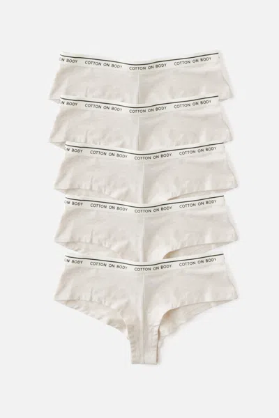 Cotton On 5 Pack Branded Cotton Cheeky Boyshort In Butter Scotch Marle