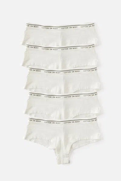 Cotton On 5 Pack Branded Cotton Cheeky Boyshort In White