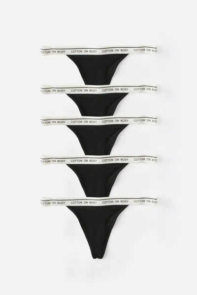 Cotton On 5 Pack Branded Cotton G-string Brief In Black