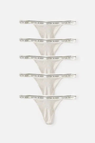 Cotton On 5 Pack Branded Cotton G-string Brief In Butter Scotch Marle