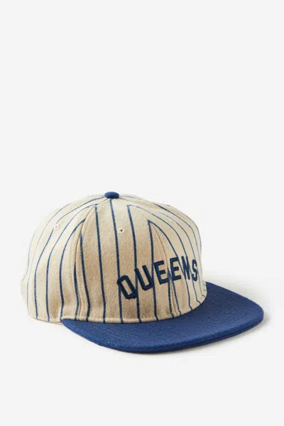 Cotton On 6 Panel Ball Cap In Dusty Cream/navy/queens