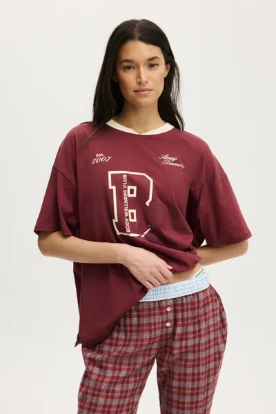 Cotton On 90's Oversized Sporty V-neck Tee In Burgundy