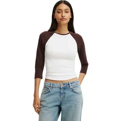 Cotton On 90s Baby Raglan 3/4 Tee In White Dark Oak