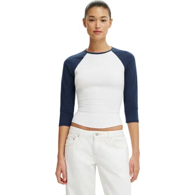Cotton On 90s Baby Raglan 3/4 Tee In White Shadow Navy