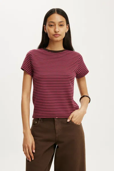 Cotton On 90s Baby Tee In Madi Stripe Dark Oak/dark Lotus