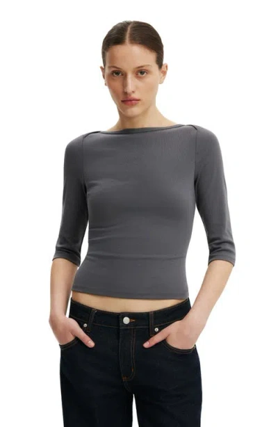 Cotton On 90s Boatneck ¾ Sleeve In Black