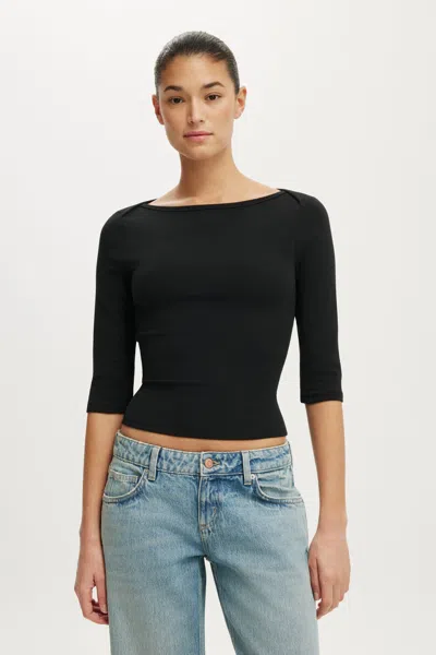 Cotton On 90s Boatneck ¾ Sleeve In Black