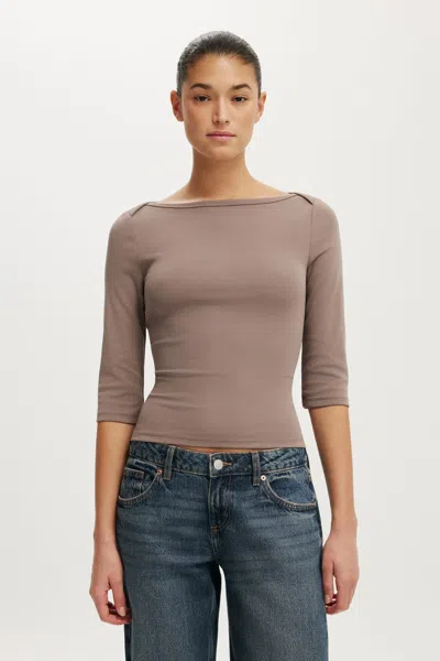 Cotton On 90s Boatneck ¾ Sleeve In Brown