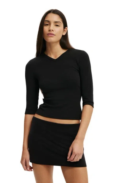 Cotton On 90s V Neck ¾ Sleeve In Black