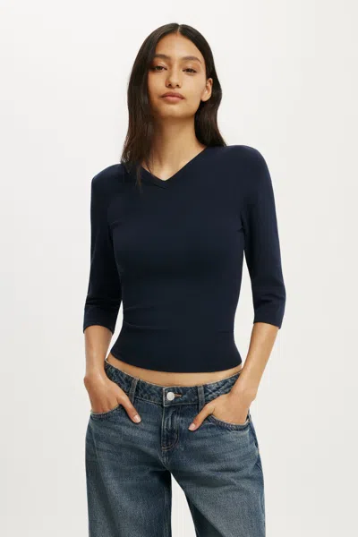 Cotton On 90s V Neck ¾ Sleeve In Blue