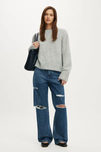 Cotton On 91 Straight Jean In Harbour Blue Ripped