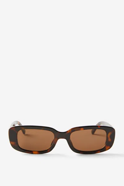 Cotton On Abby Rectangle Sunglasses In Deep Tort