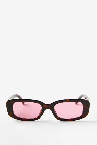 Cotton On Abby Rectangle Sunglasses In Deep Tort/pink
