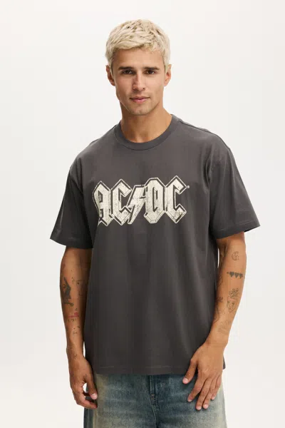 Cotton On Acdc Music Loose Fit T-shirt In Lcn Per Faded Slate - Ac/dc - Hells Bells