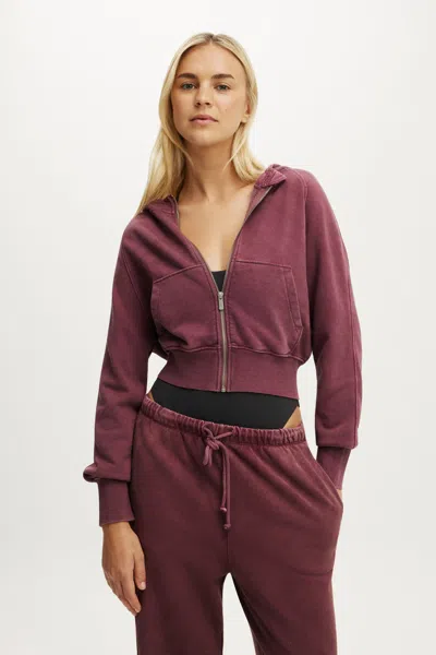 Cotton On Active Raglan Zip Through Hoodie In Washed Dusty Rose