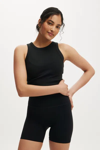 Cotton On Active Rib Curved Hem Tank In Black
