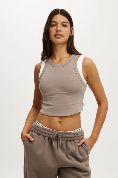 Cotton On Active Rib Curved Hem Tank In Brown