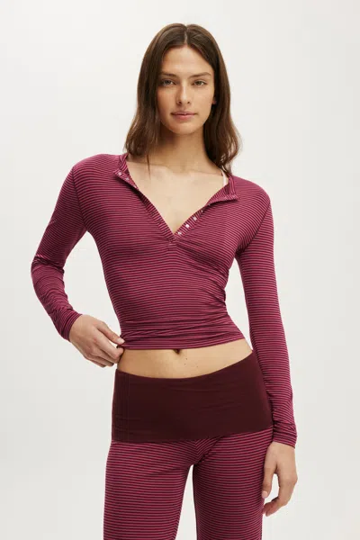 Cotton On Airy Soft Lounge Henley In Burgundy
