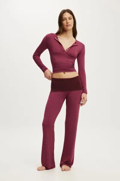 Cotton On Airy Soft Roll Waist Pant In Smooth Billy Stripe Gingerberry/raspberryaura