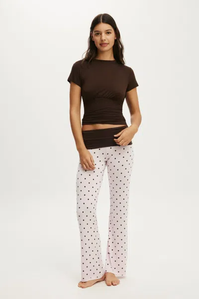 Cotton On Airy Soft Roll Waist Pant In Smooth Kristy Polkadot Pink Kiss/toffee Bean