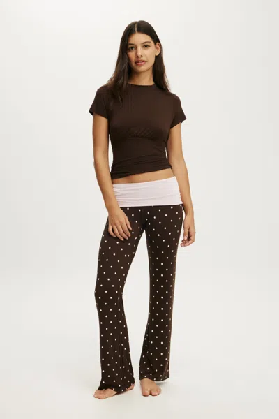 Cotton On Airy Soft Roll Waist Pant In Smooth Kristy Polkadot Toffee Bean/pink Kiss