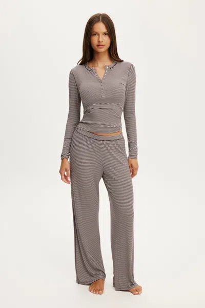 Cotton On Airy Soft Wide Leg Pant In Pink Kiss/chocolate Plum Billy Stripe
