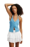 Cotton On Alexa Button Front Halter In Digital Blue