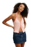 Cotton On Alexa Button Front Halter In Sophia Stripe Nectarine