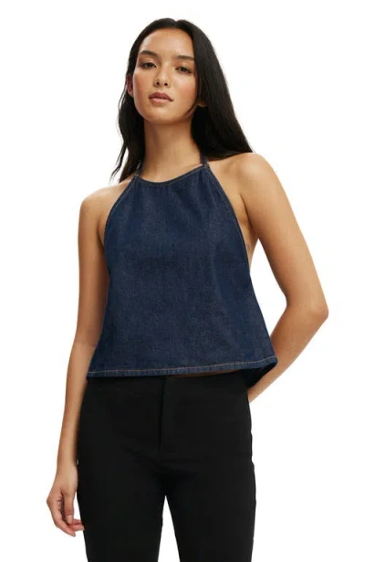 Cotton On Ali Denim Halter Top In Blue