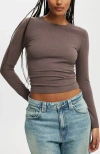 Cotton On All Day Crew Long Sleeve In Dark Truffle