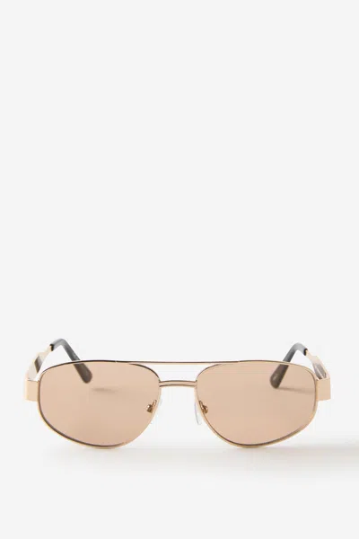 Cotton On Amity Aviator Sunglasses In Gold/brown