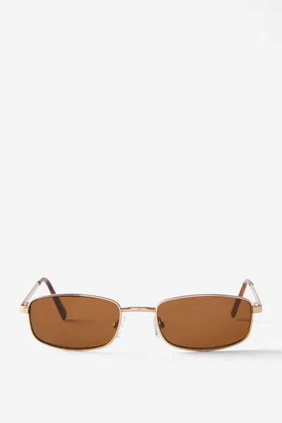 Cotton On Asha Metal Slim Wrap Around Sunglasses In Gold