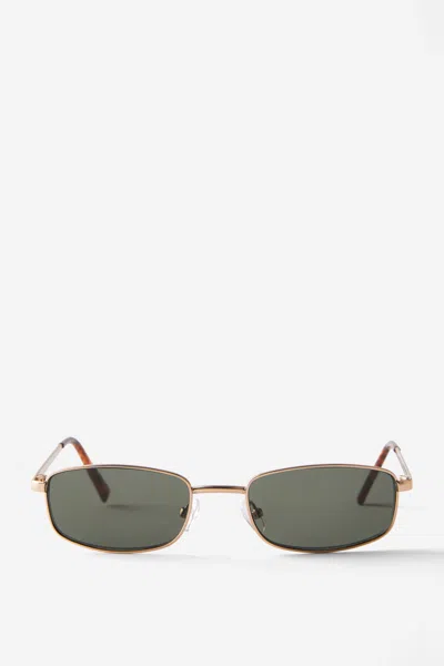 Cotton On Asha Metal Slim Wrap Around Sunglasses In Matte Gold/green